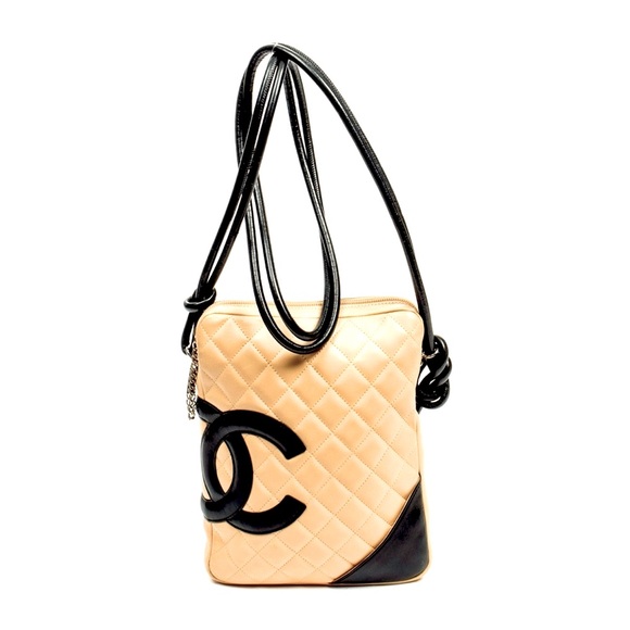 Chanel Cambon Line Pochette Bag Beige Black w/ authentication card - Picture 2 of 14